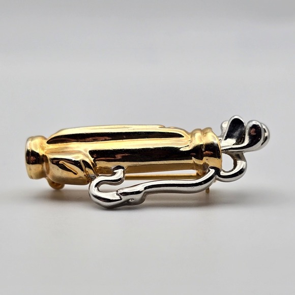 Golf Bag & Clubs Brooch Pin Gold Silver Tone Sporty Novelty Country Club Gift - Picture 8 of 10